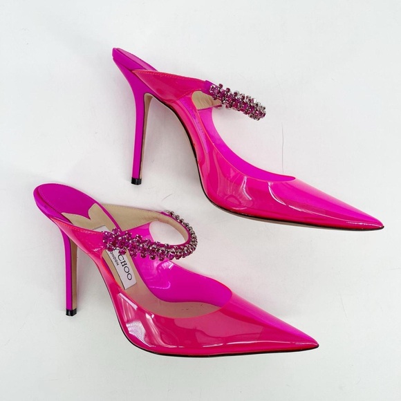 Jimmy Choo Vibrant Pink Heels with Gem Strap - Picture 2 of 5